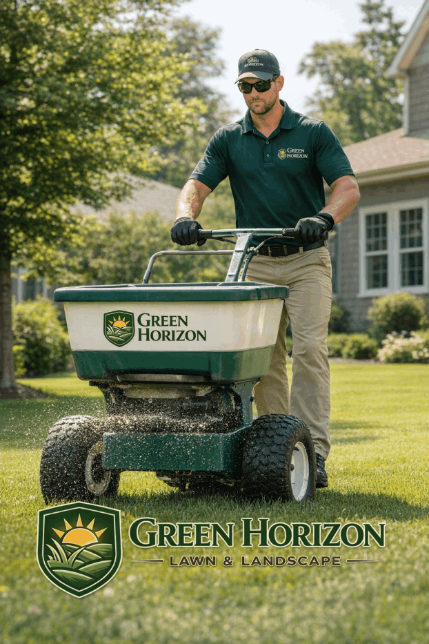 Professional lawn care team at work