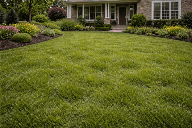 Overgrown yard before lawn service