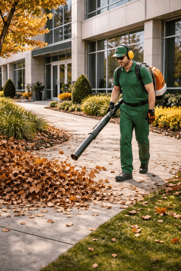 Leaf cleanup at office